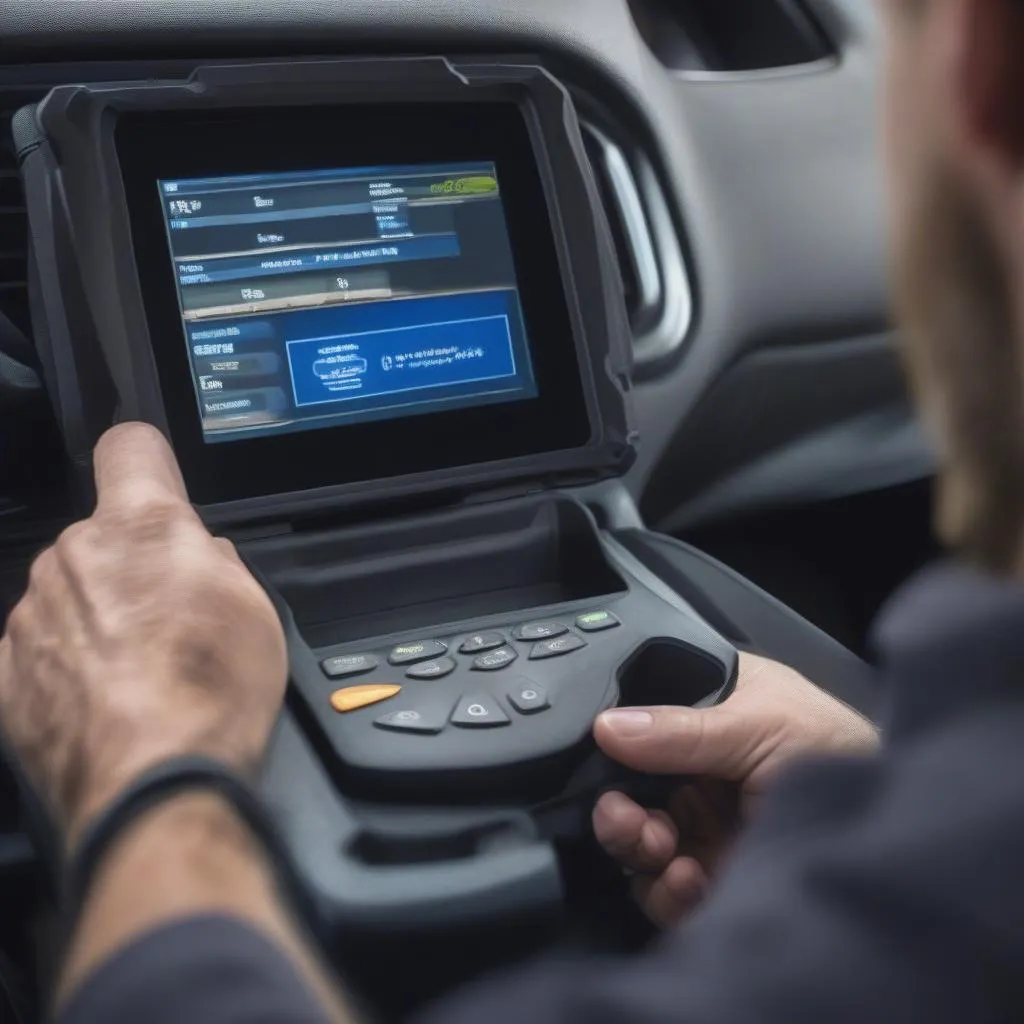 Mechanic Using OBD2 Scanner to Diagnose a Car Problem