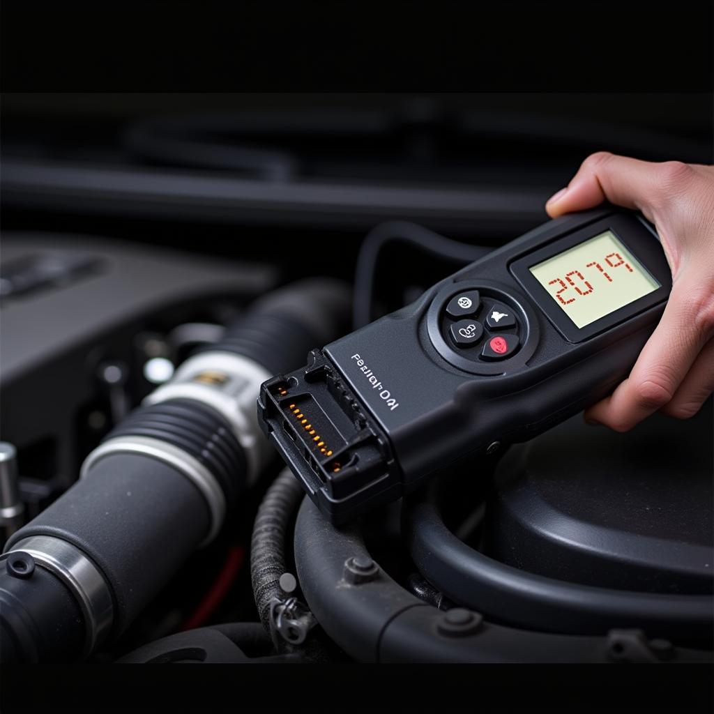 Mechanic Using OBD2 Scanner to Diagnose P0174