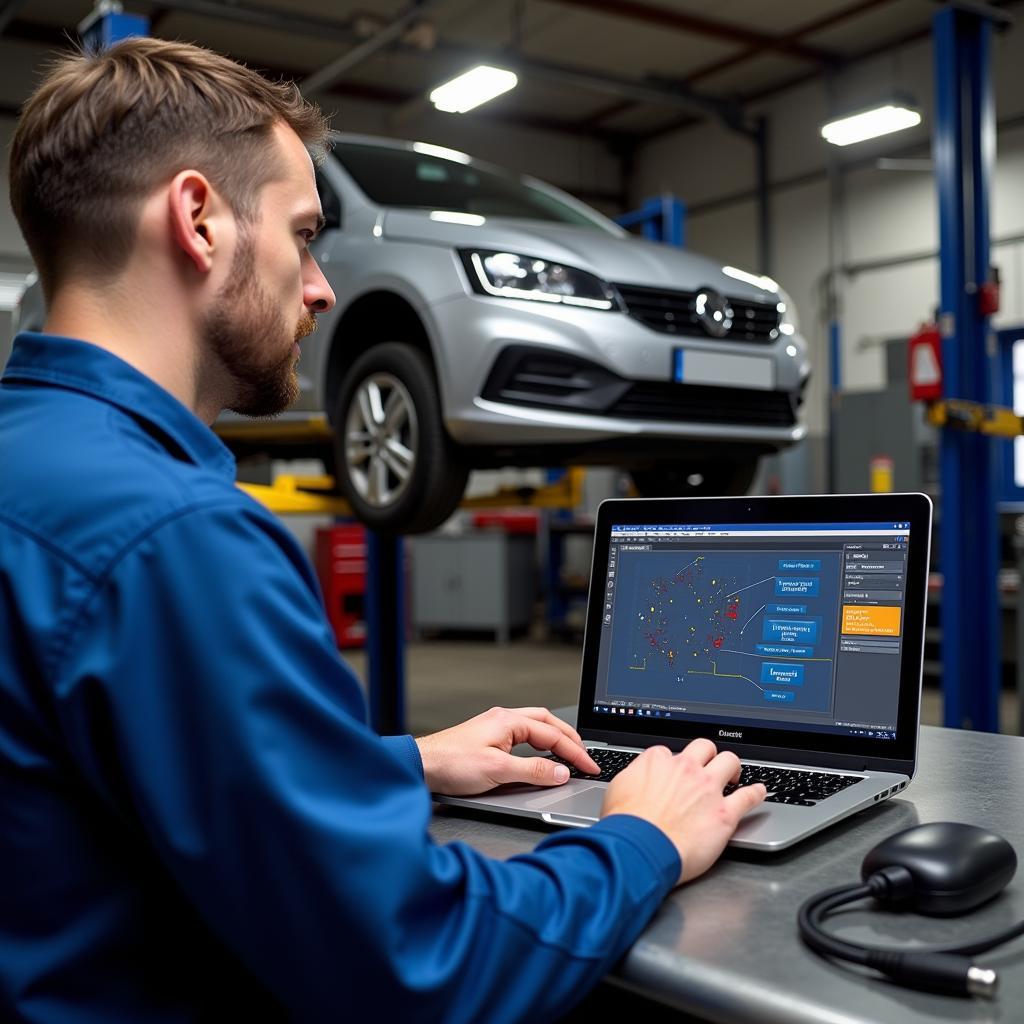 Mechanic Using OBD2 Software for ABS