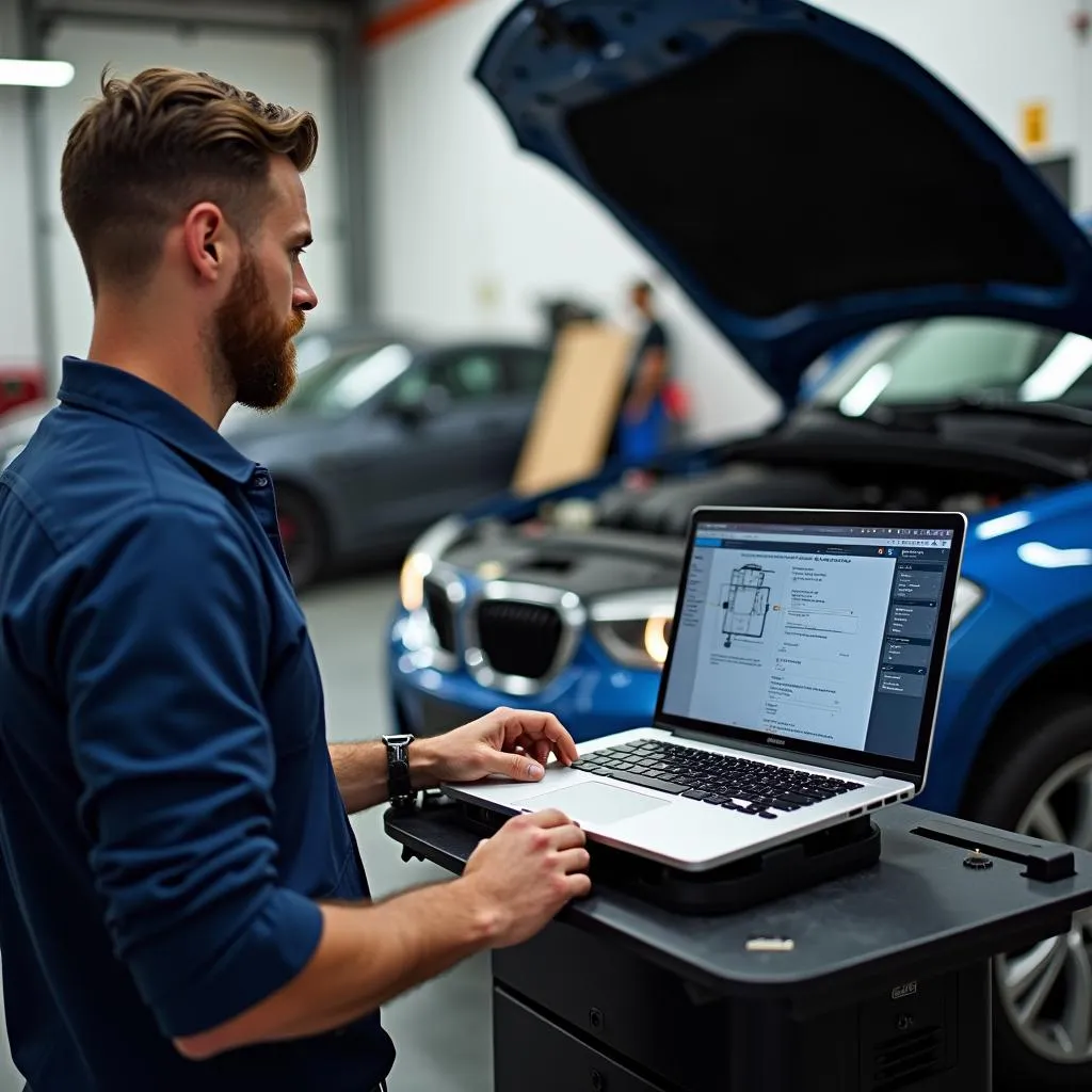 Mechanic using OBD2 Wifi Interface