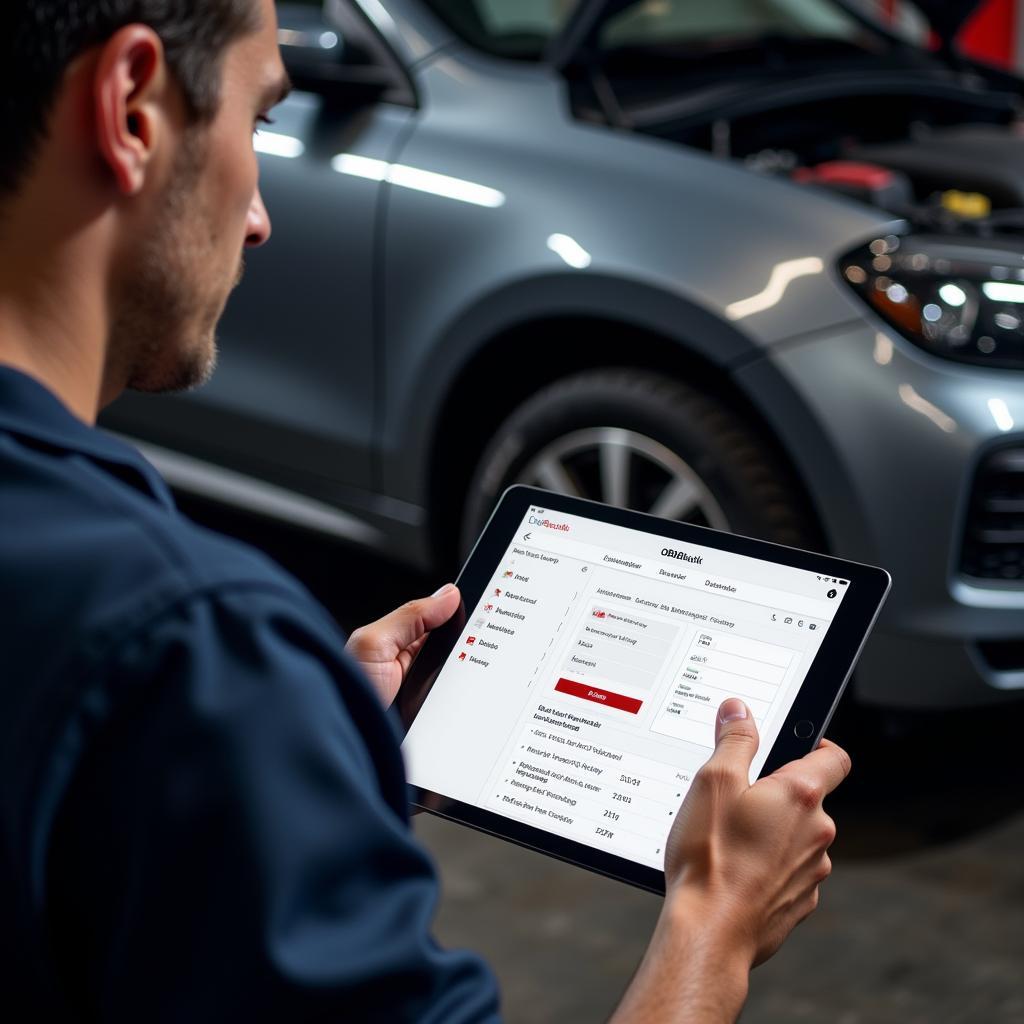 Mechanic Using OBDBoutik App to Diagnose Car Problem