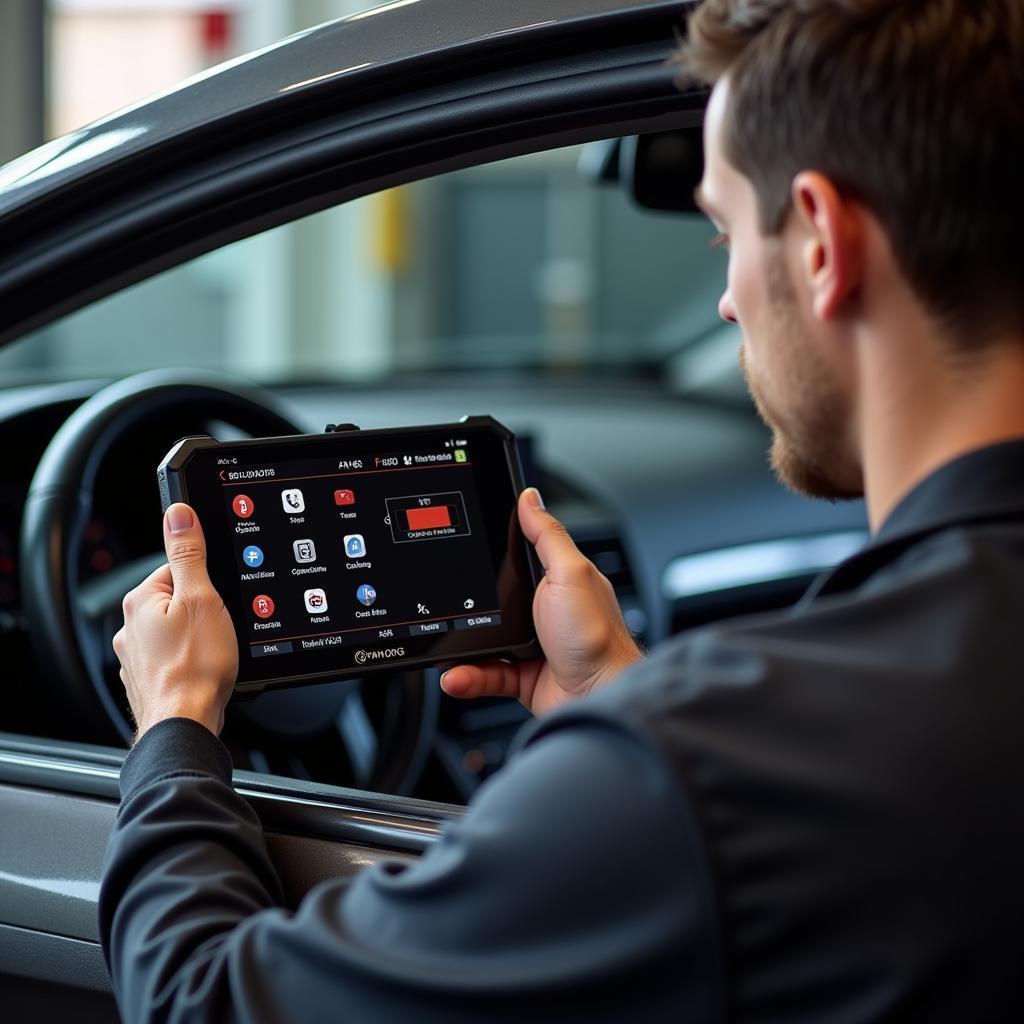 Mechanic Using Panlong OBD2 Scanner