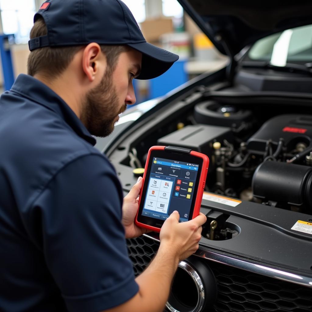 Mechanic Using Panlong OBD2 Scanner