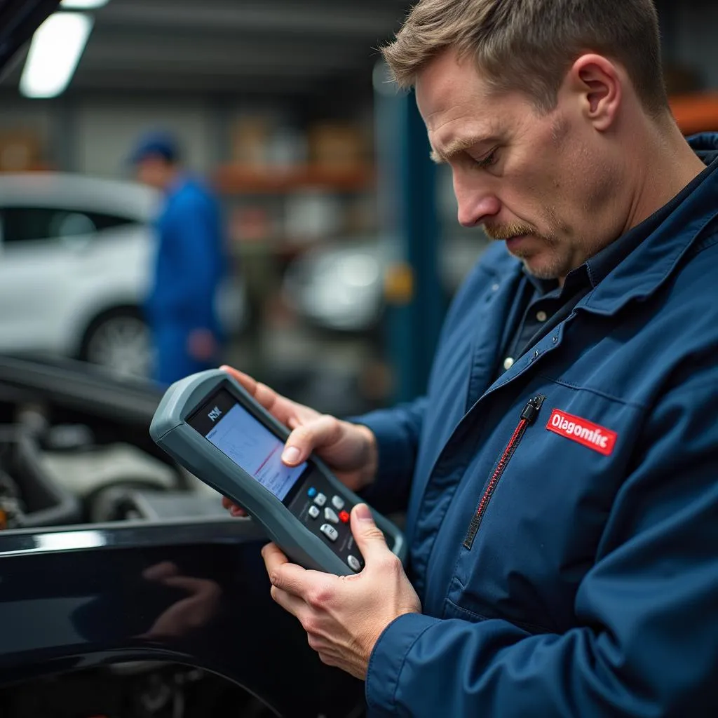 Mechanic Using Professional Diagnostic Tool