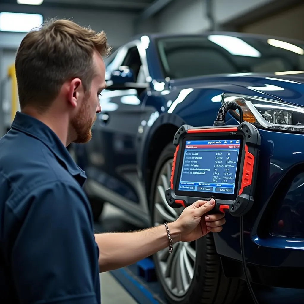 Mechanic Using a Professional OBD2 Scanner