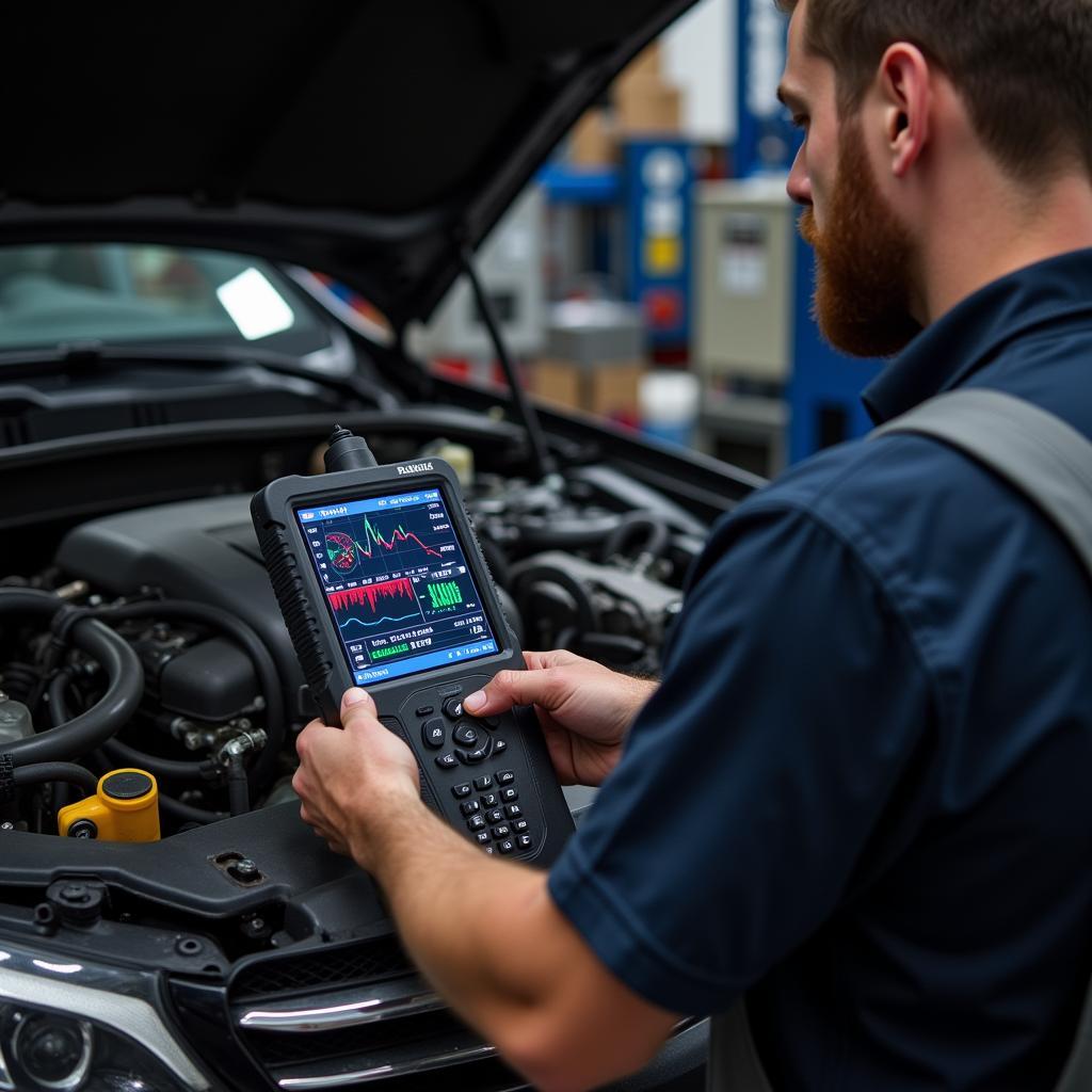 Mechanic Using Professional OBD2 Scanner