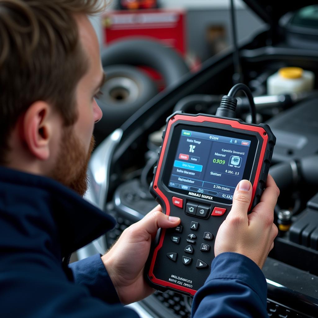 Mechanic Using Professional OBD2 Scanner