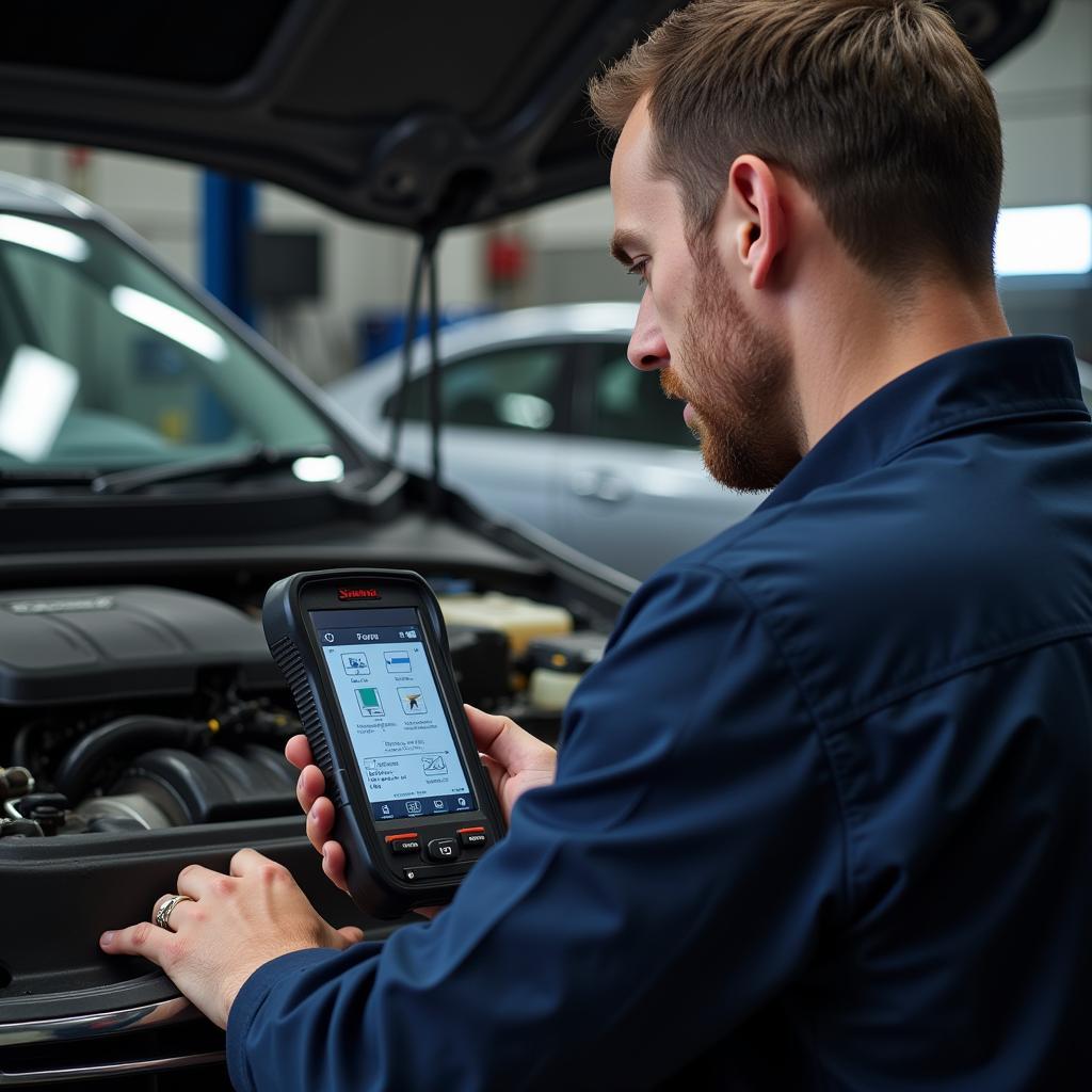 Mechanic Using Professional OBD2 Scanner