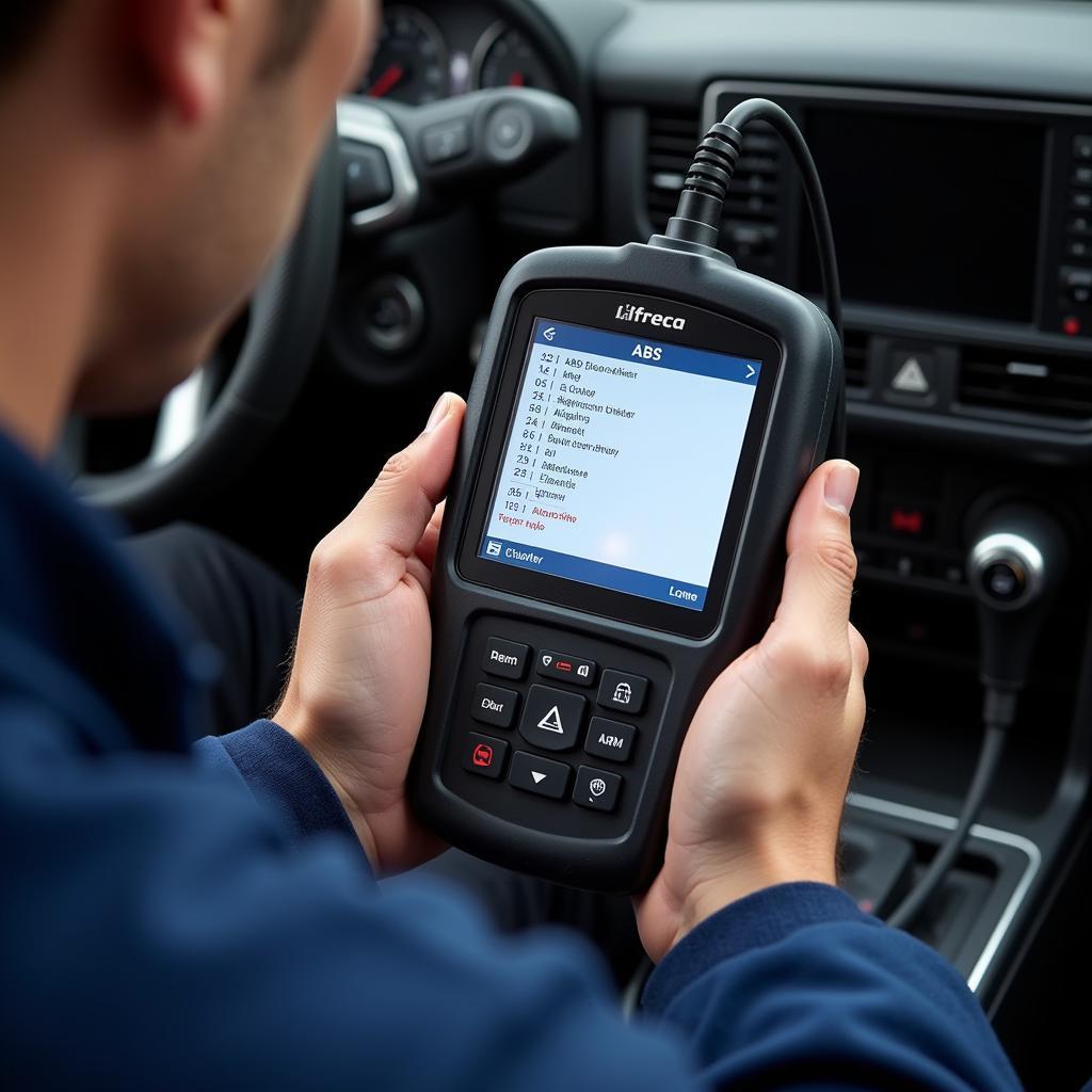 Mechanic using Professional-Grade OBD2 Scanner