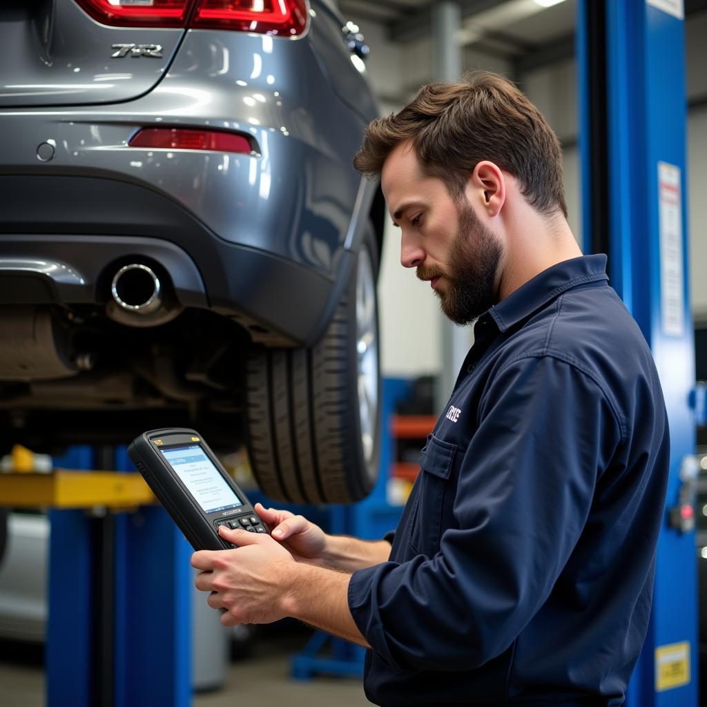 Mechanic Using Professional OBD2 Scanner