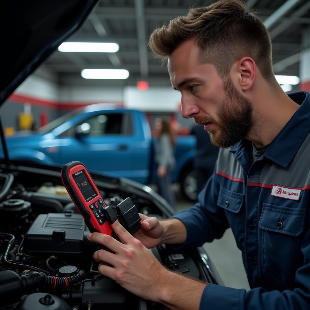 Mechanic Using Professional OBD2 Scanner