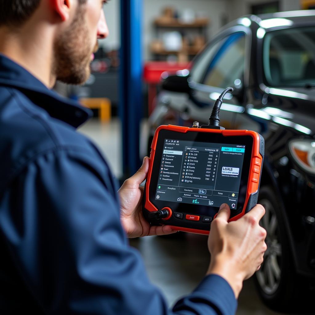 Mechanic Using Professional OBD2 Scanner