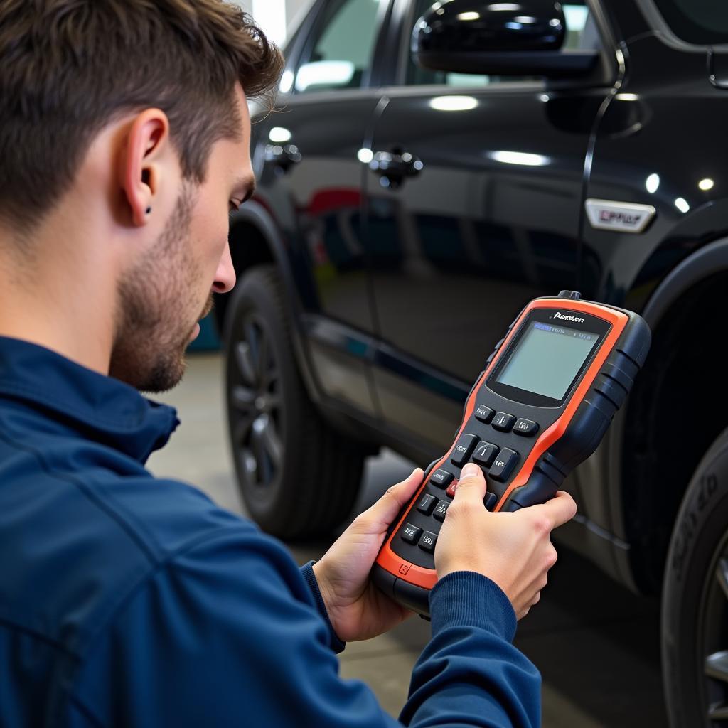 Mechanic with OBD2 Scanner