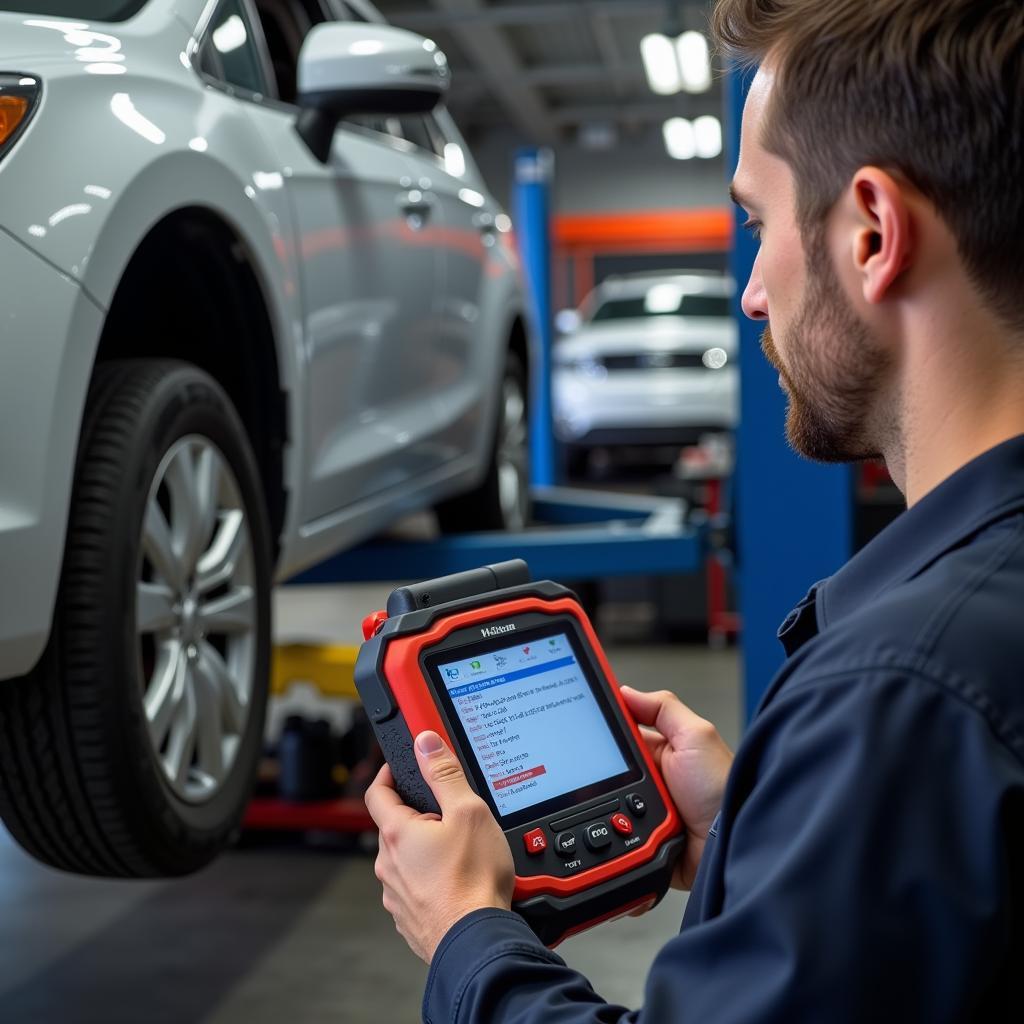 Mechanic Using Professional OBD2 Scanner