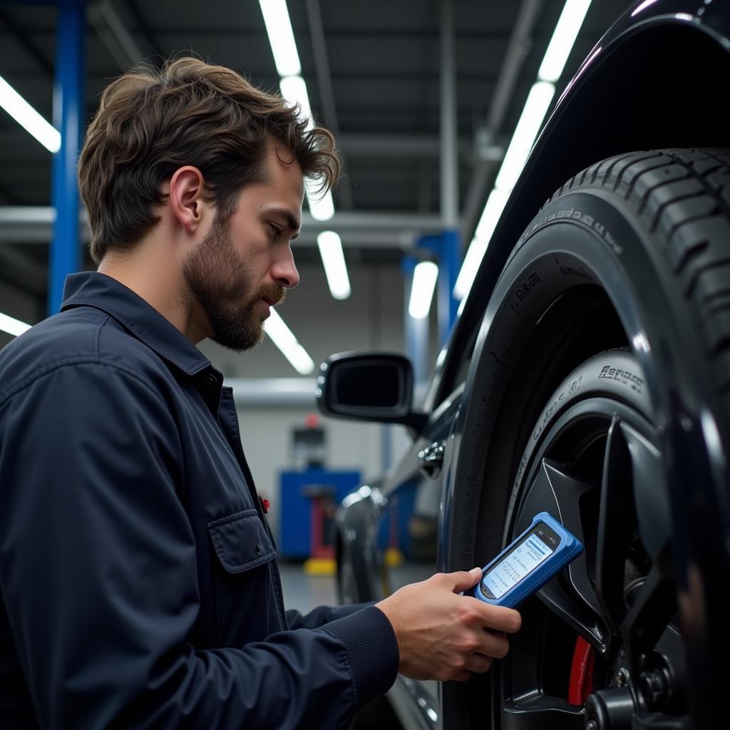 Mechanic Using Professional OBD2 Scanner