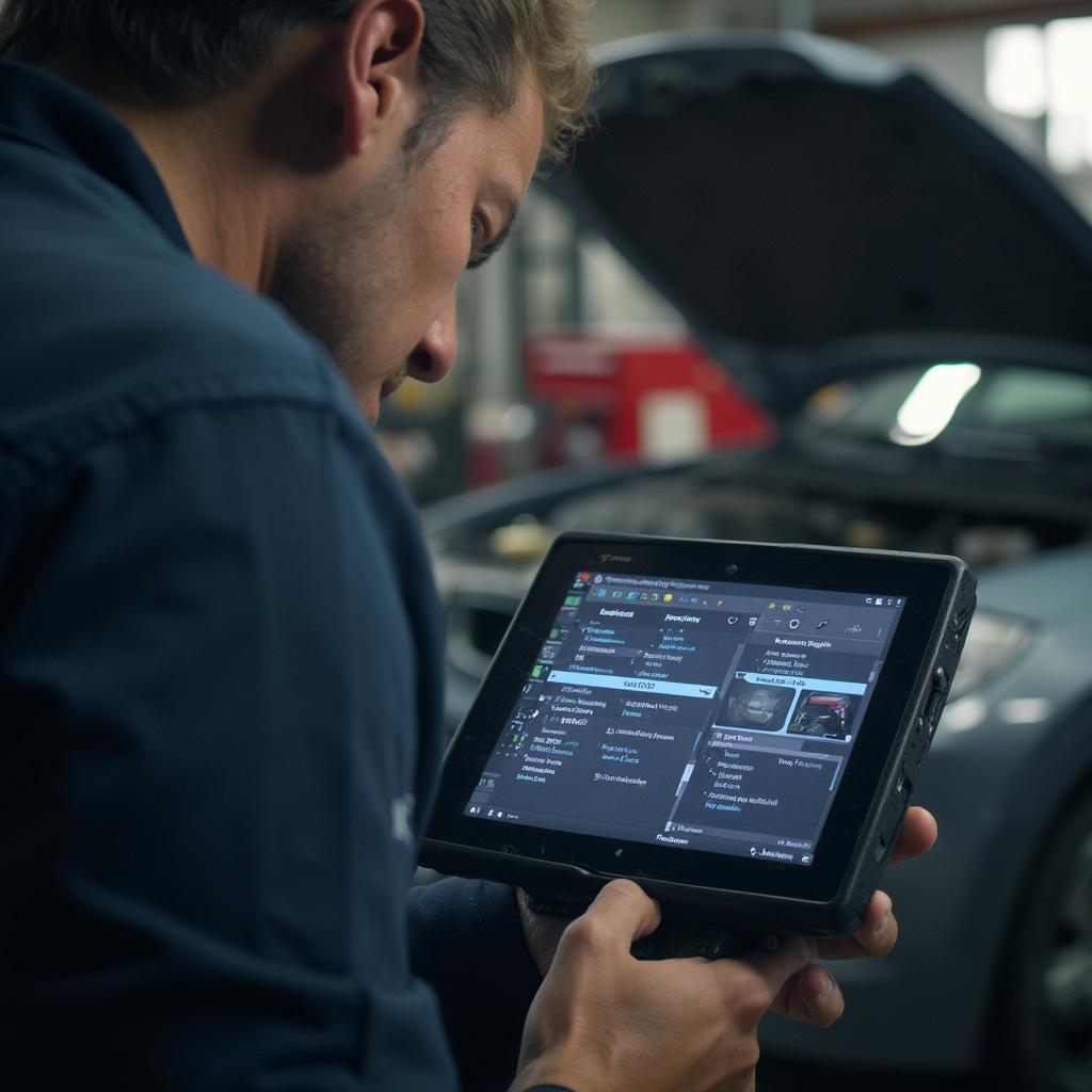 Mechanic Using Professional OBD2 Scanner