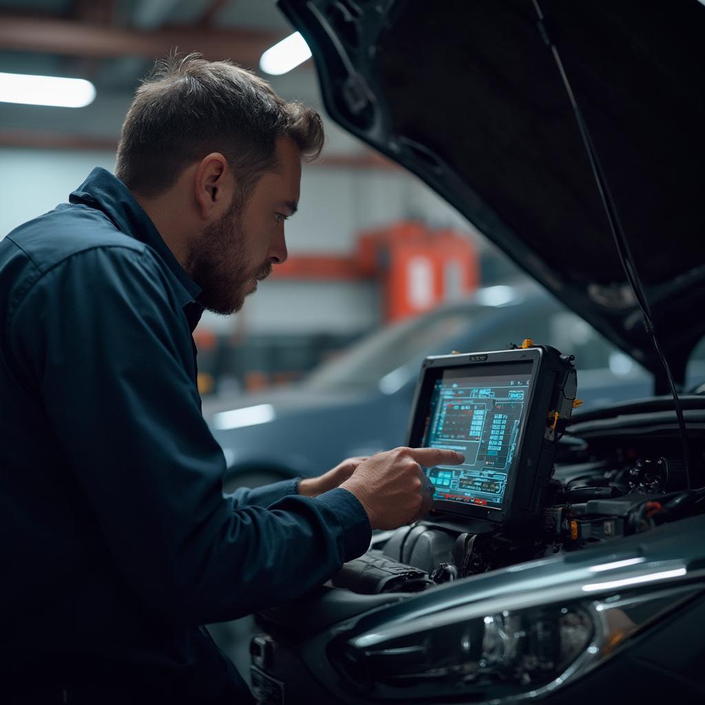 Mechanic Using Professional OBD2 Scanner