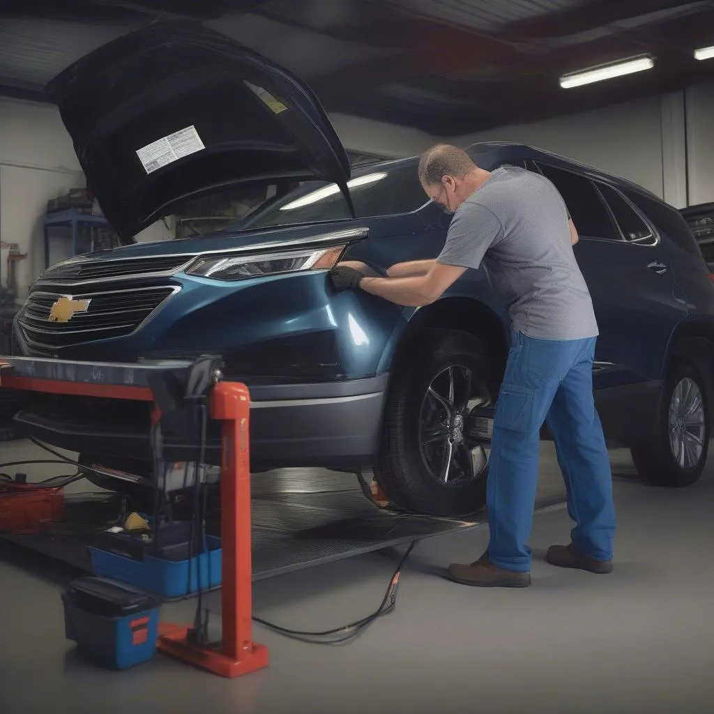 Mechanic Using Professional OBD2 Scanner on GM Car