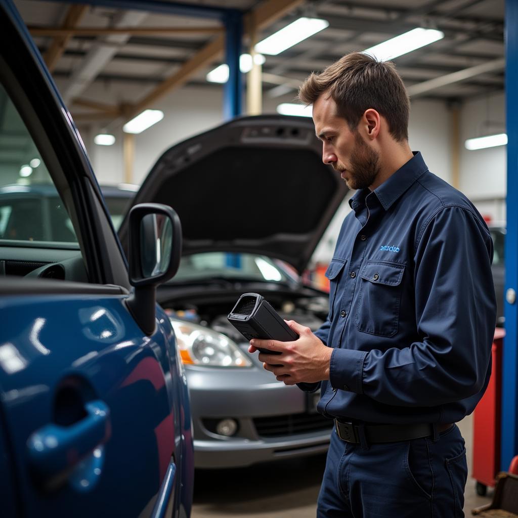 Mechanic Using Professional OBD2 Scanner