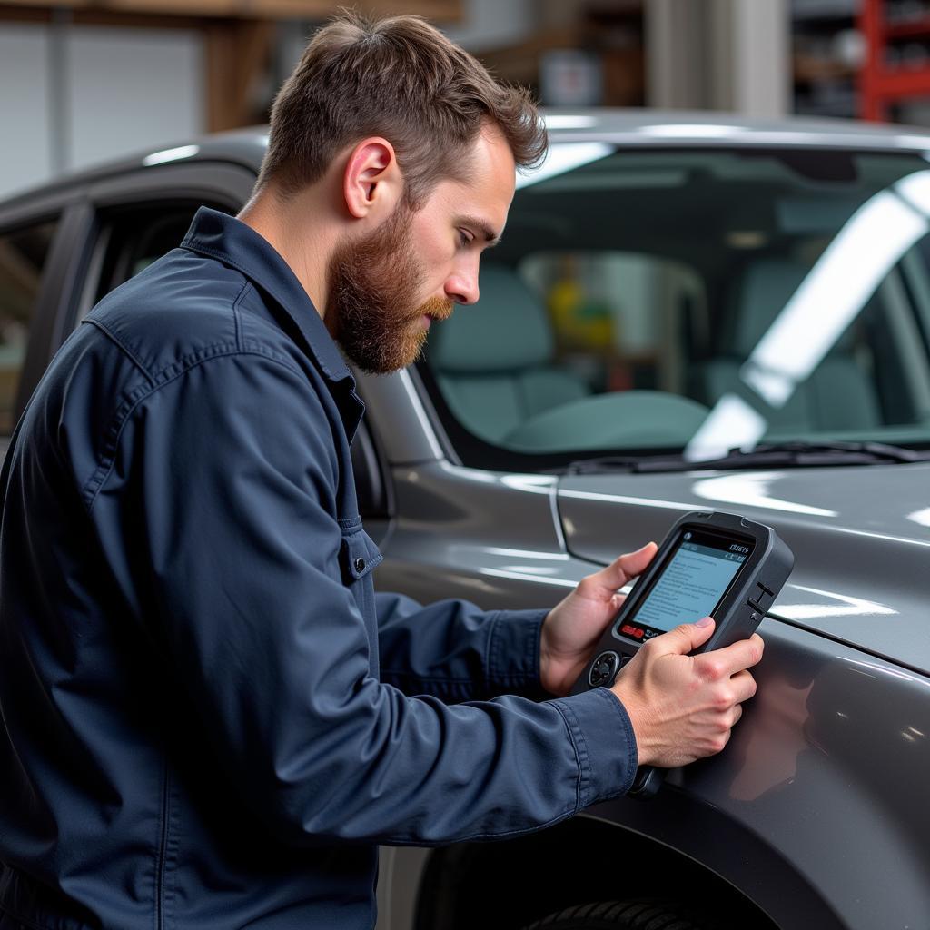 Mechanic Using Professional Scanner