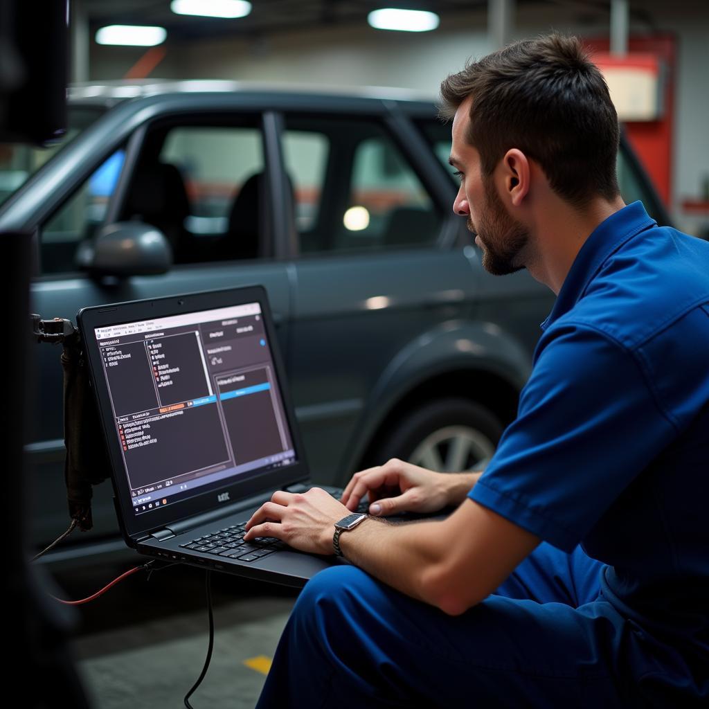 Mechanic Using Software OBD2 Emulator for Diagnostics