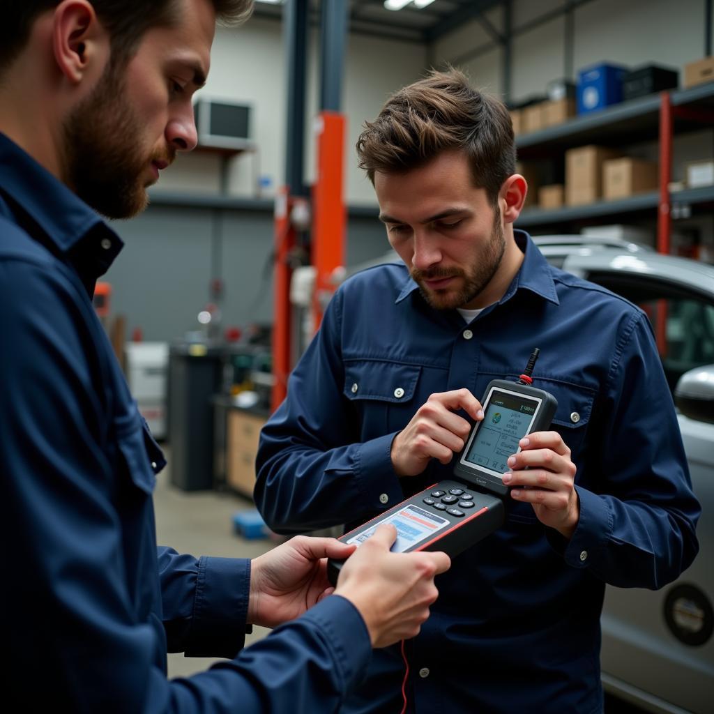 Mechanic Using Specialized Hybrid Battery Tester