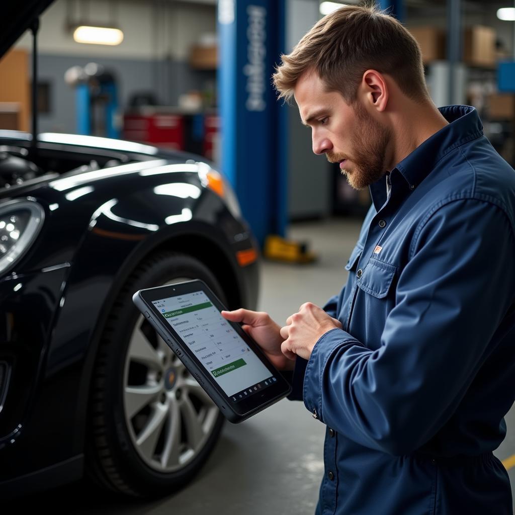 Mechanic Using Torque Pro App on Tablet