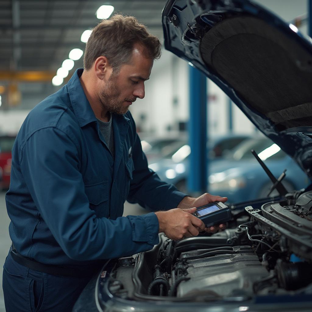 Mechanic using Torque Scanner for Diagnostics