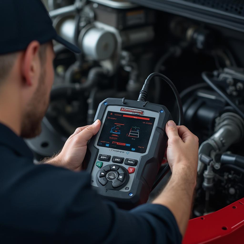 Mechanic Using a Transmission OBD2 Scanner