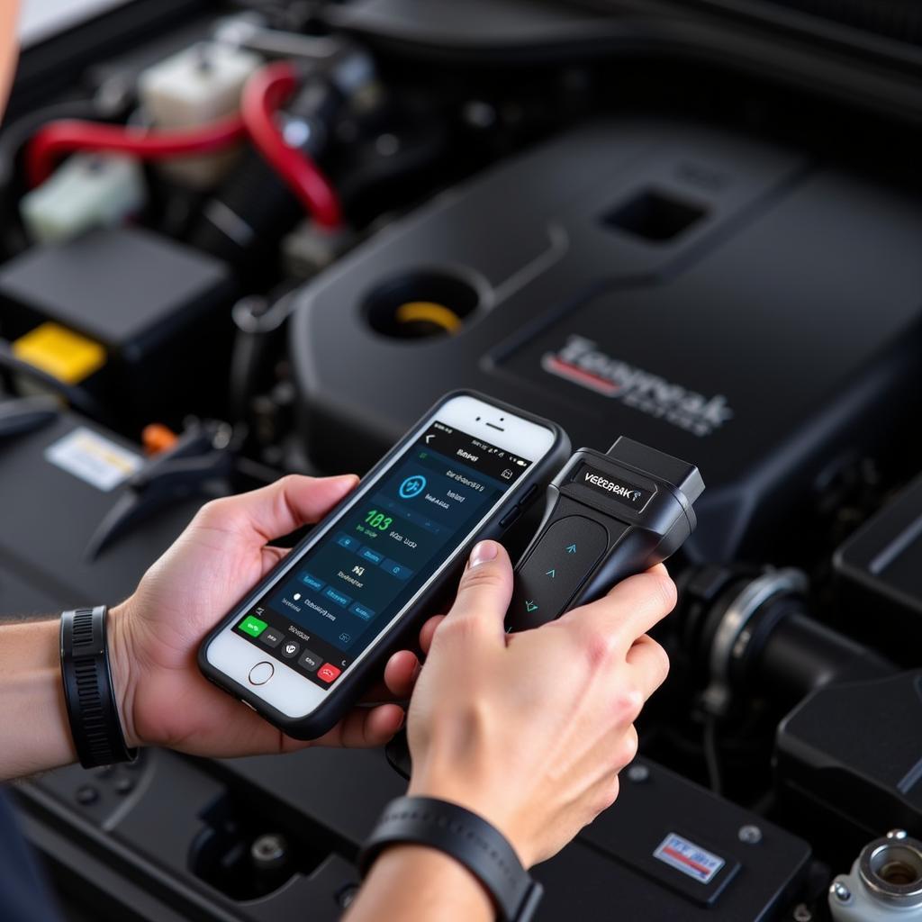 Mechanic Using Veespeak Mini OBD2 Scanner