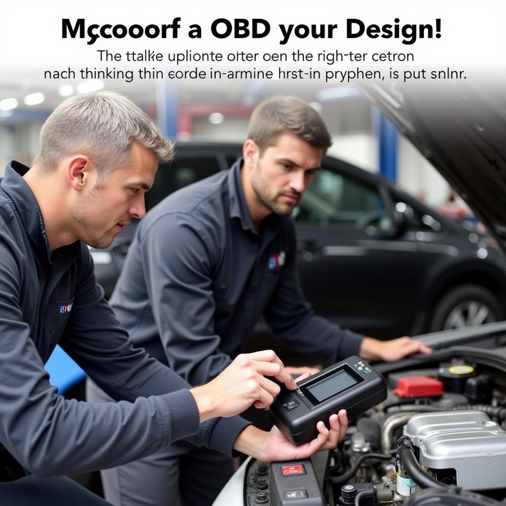 Mechanic Using VJOYCAR P12 OBD Scanner for Car Diagnostics