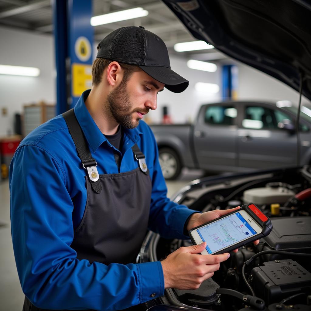 Mechanic Using Wireless OBD2 Scanner