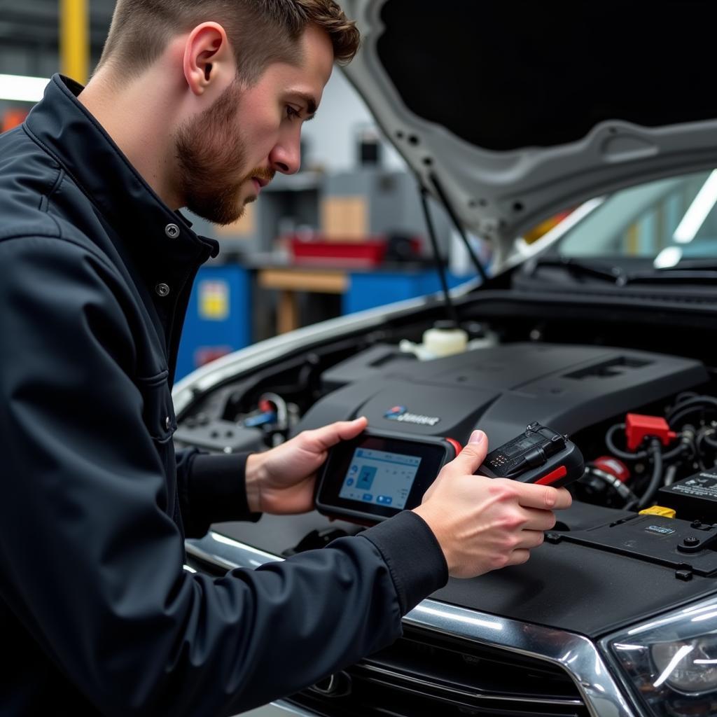 Mechanic Using Zurich ZR4 for Diagnostics