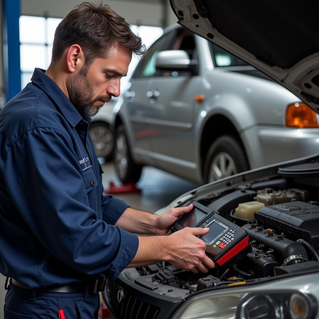 Mechanic Diagnosing a Pre-OBD2 Vehicle