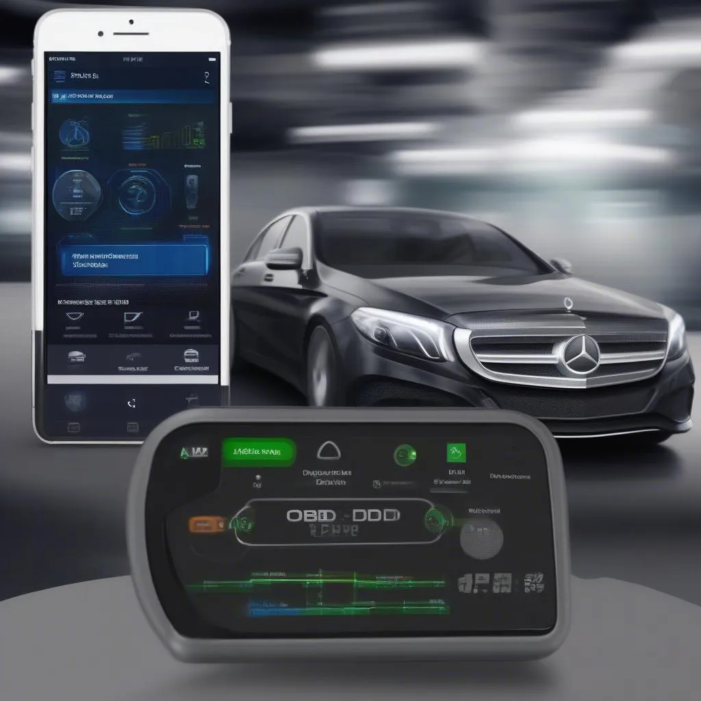 Mercedes Benz OBD2 Scanner Connected to Smartphone App