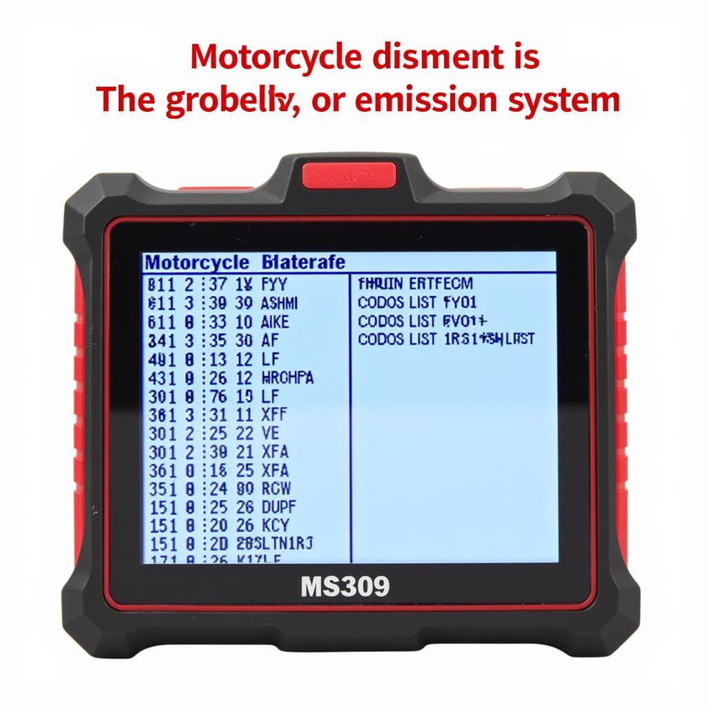 Display screen of the MS309 showing a list of diagnostic trouble codes