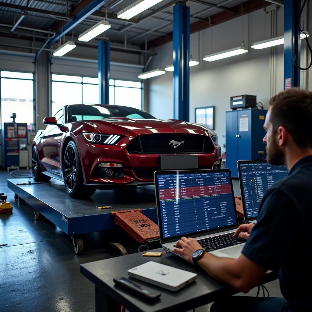 Mustang Undergoing Dyno Test to Measure Performance Gains