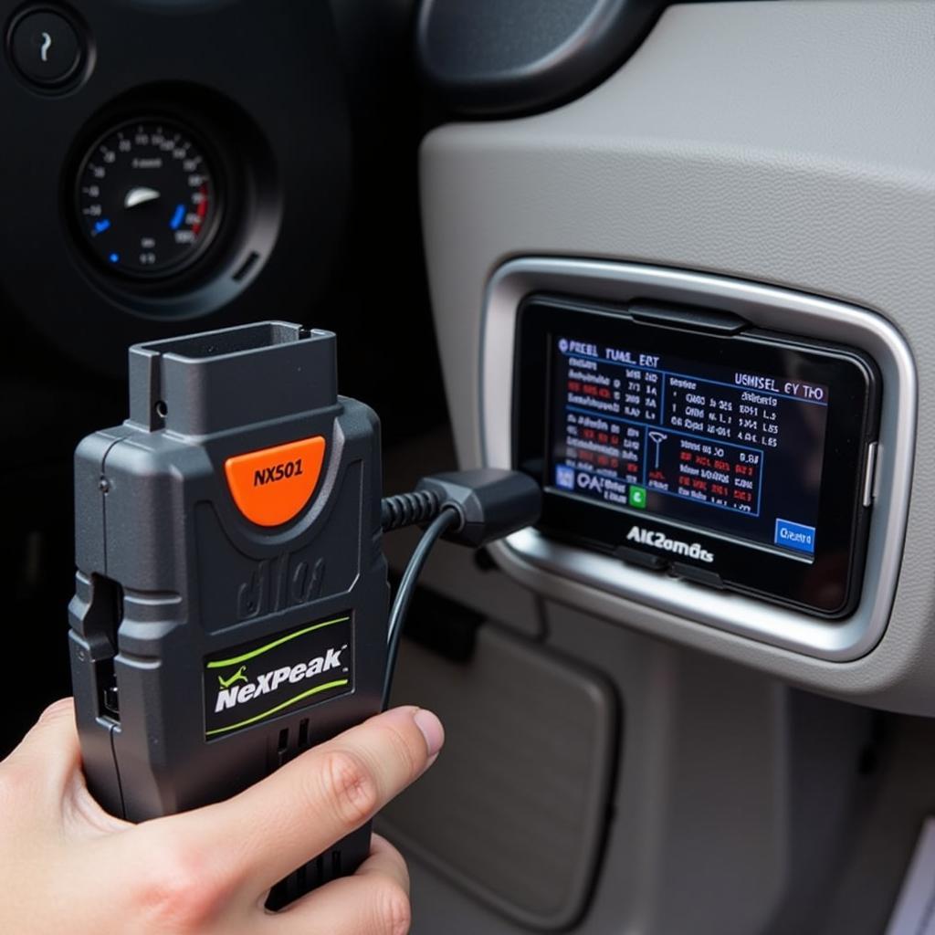 NeXPeak NX501 OBD2 Scanner connected to a car's OBD2 port