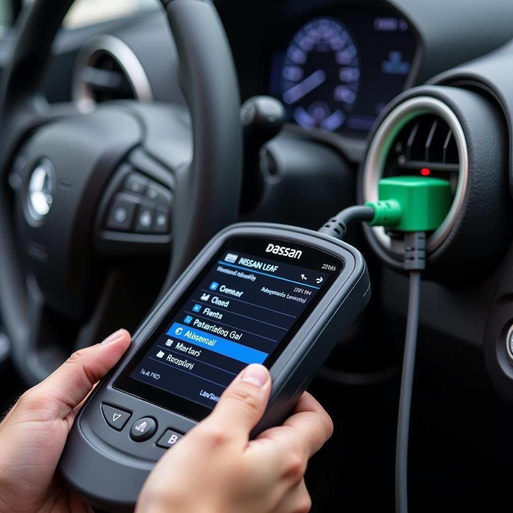 Nissan Leaf OBD2 Scanner in Use