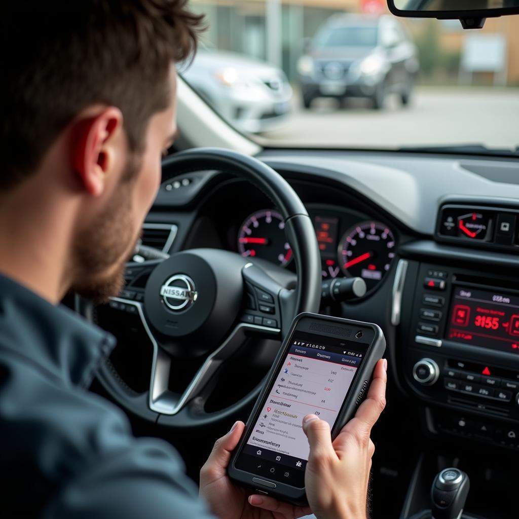 Nissan Owner Using Scanner