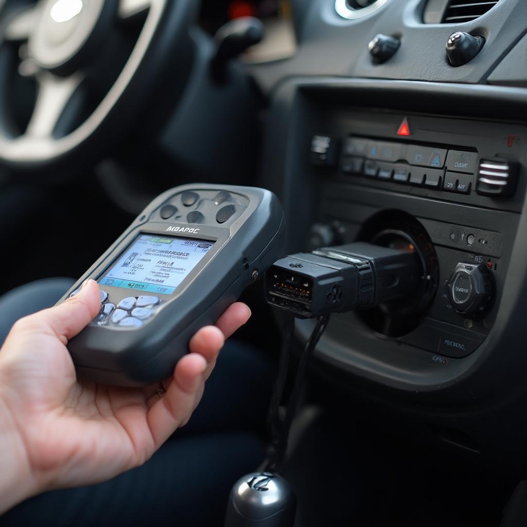 OBD Scanner Connected to Car's OBD Port