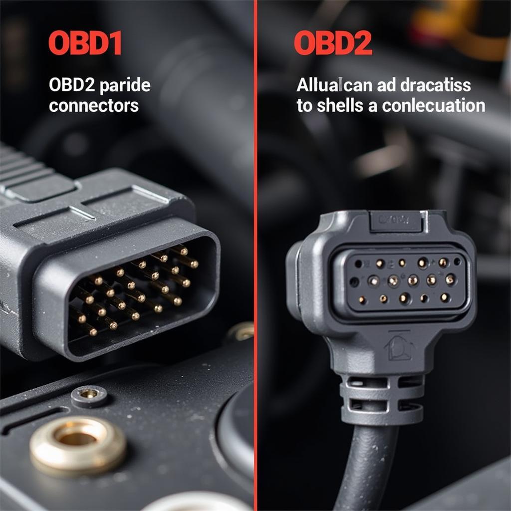 OBD1 and OBD2 connectors in an engine bay