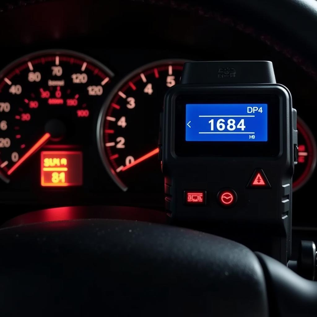 Car dashboard showing OBD2 1684 code