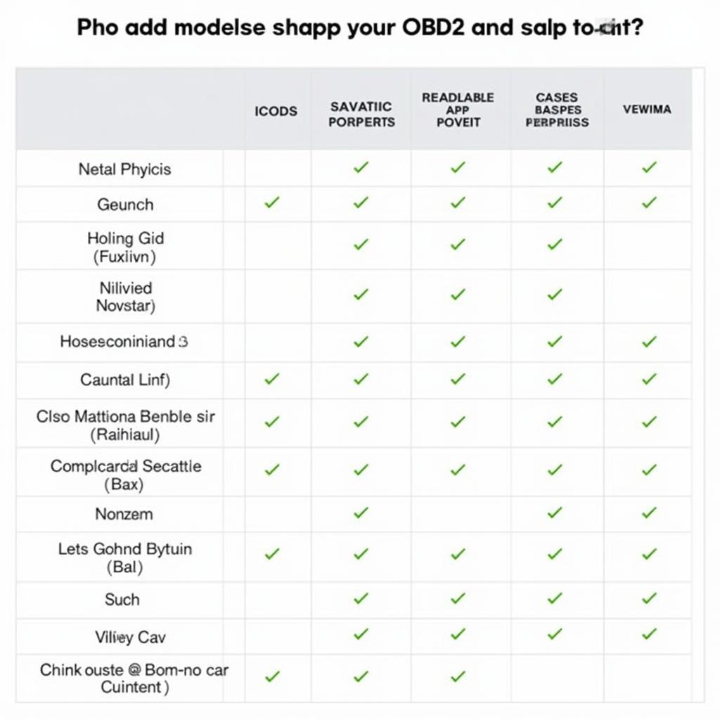 OBD2 App Compatibility Chart