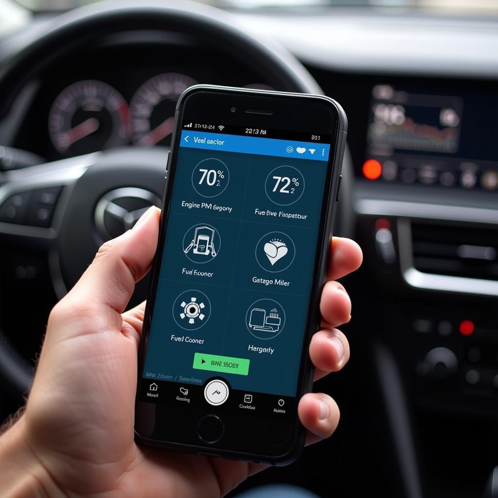 Smartphone displaying car data from OBD2 app