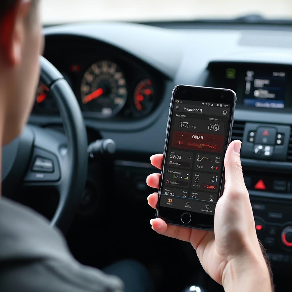 OBD2 App Displaying Car Data on a Smartphone