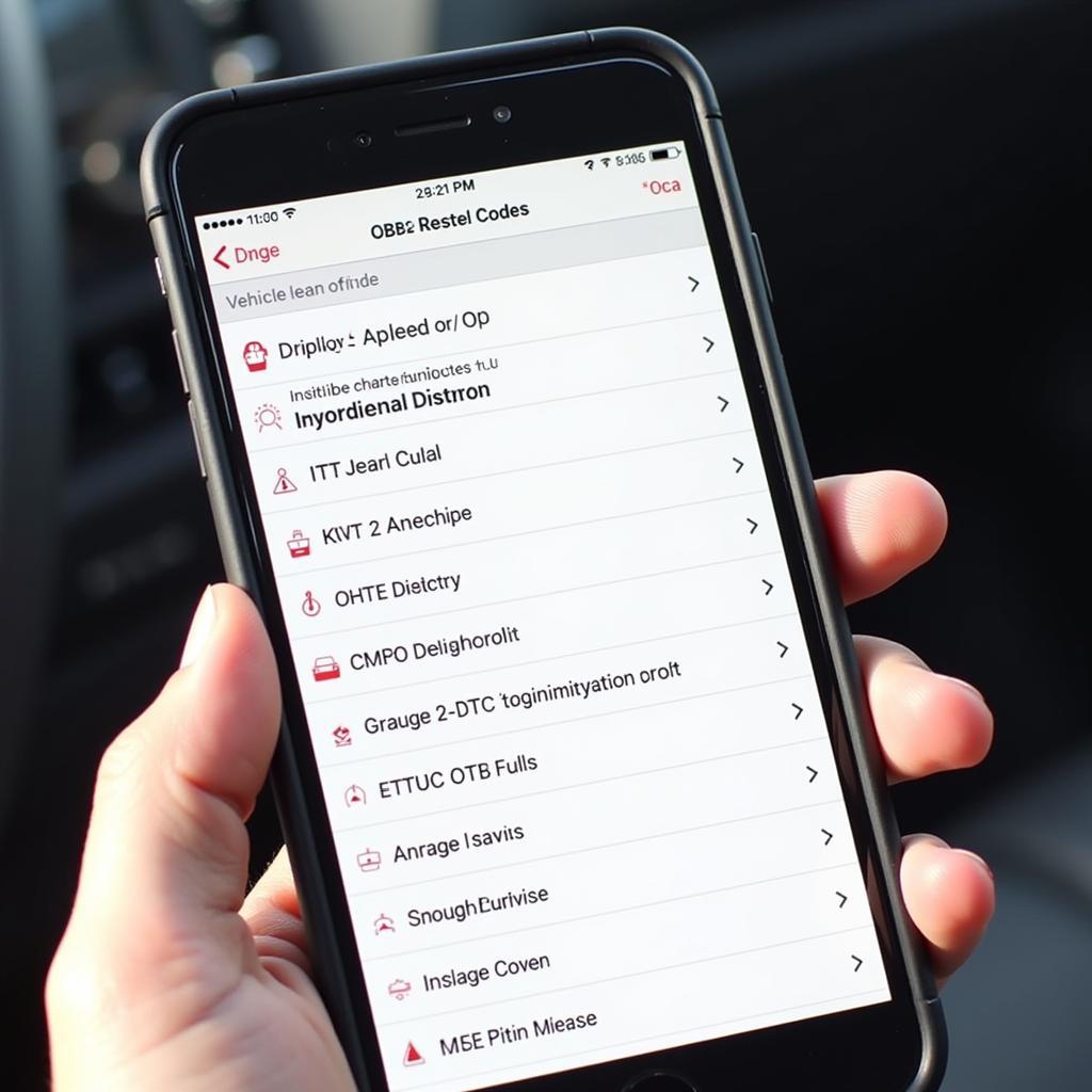 OBD2 App Displaying Diagnostic Codes