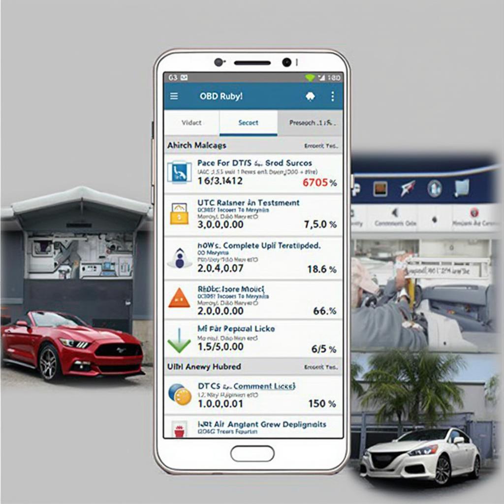 OBD2 App Interface Showing Diagnostic Trouble Codes and Sensor Data