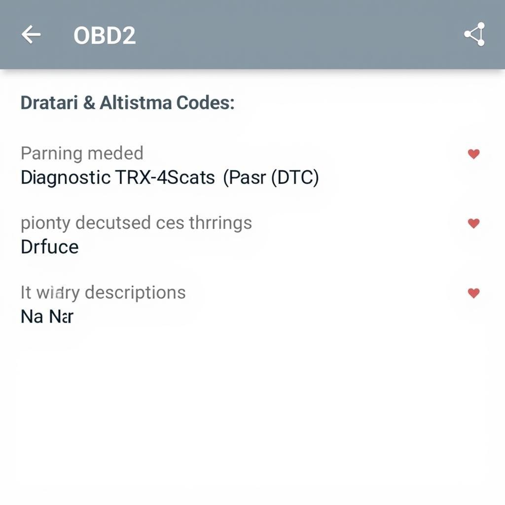 OBD2 App Displaying Diagnostic Trouble Codes