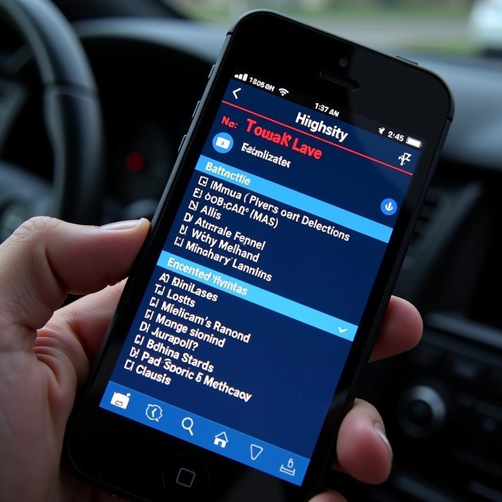 OBD2 App Displaying Diagnostic Trouble Codes